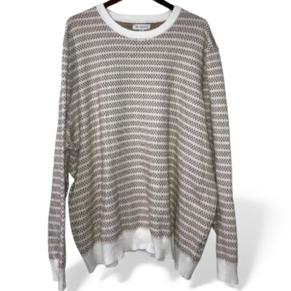 Free Assembly Womens Cozy Viscose Yarn Crewneck Sweater Tan Cream Stripe Sz XXL